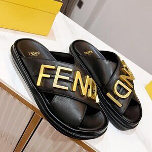 Fendi Black and Gold Sandals